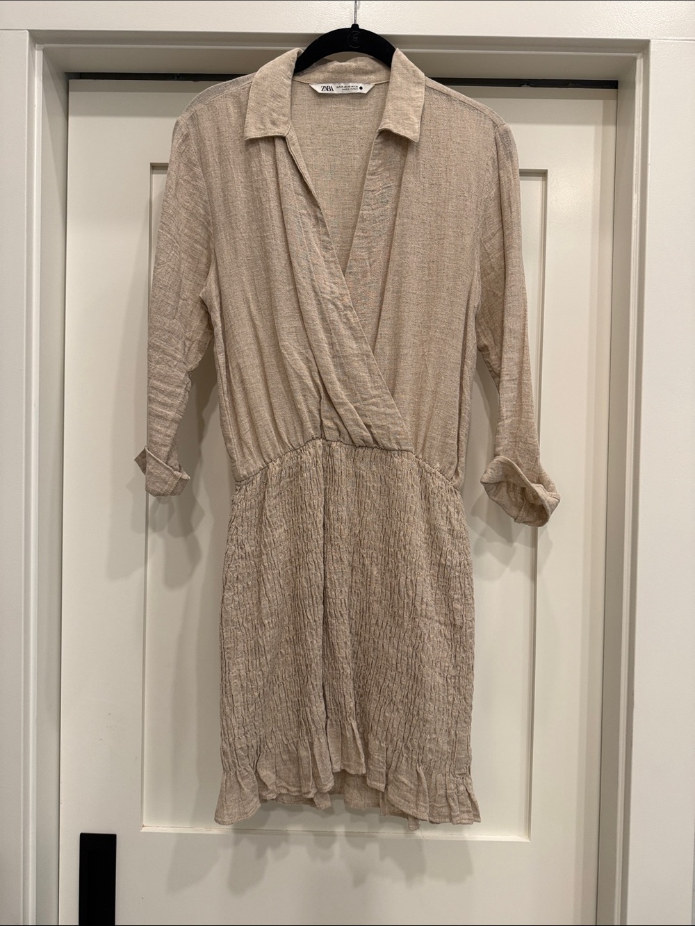 Zara Neutral Beige Textured Wrap Dress